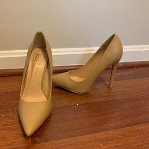 Nude faux leather heels